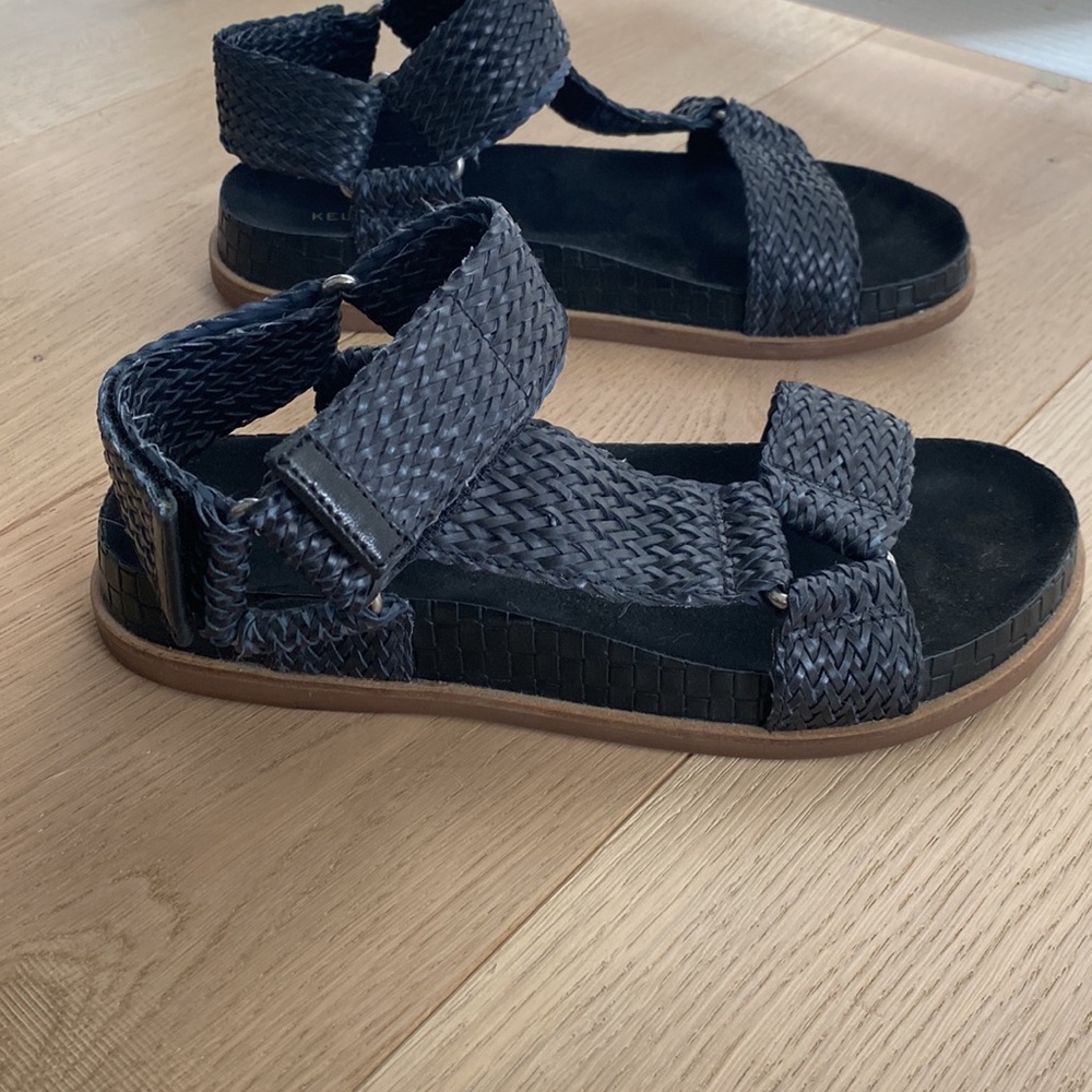 Kelsi Dagger Black Braided Leather Ankle Strap Sandals - Picture 7 of 14